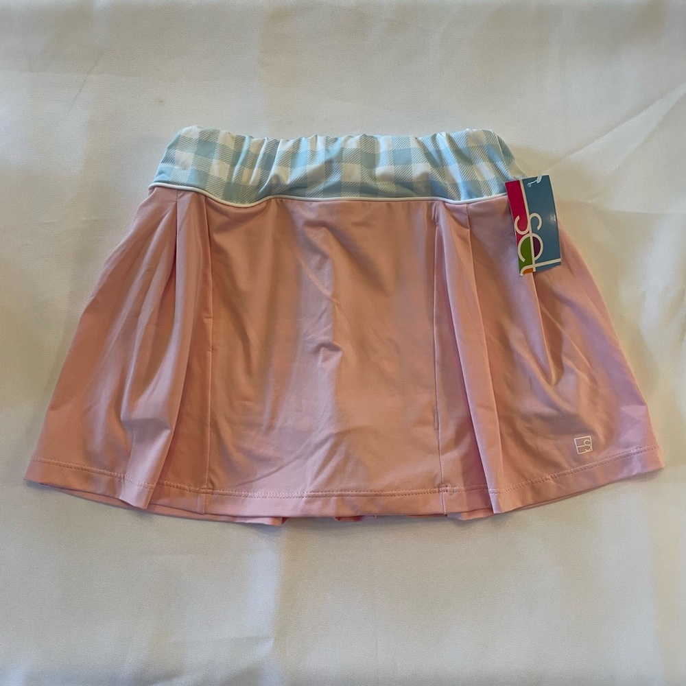 Set Athletics Sarah Skort in Cotton Candy Pink with blue & white Gingham accents